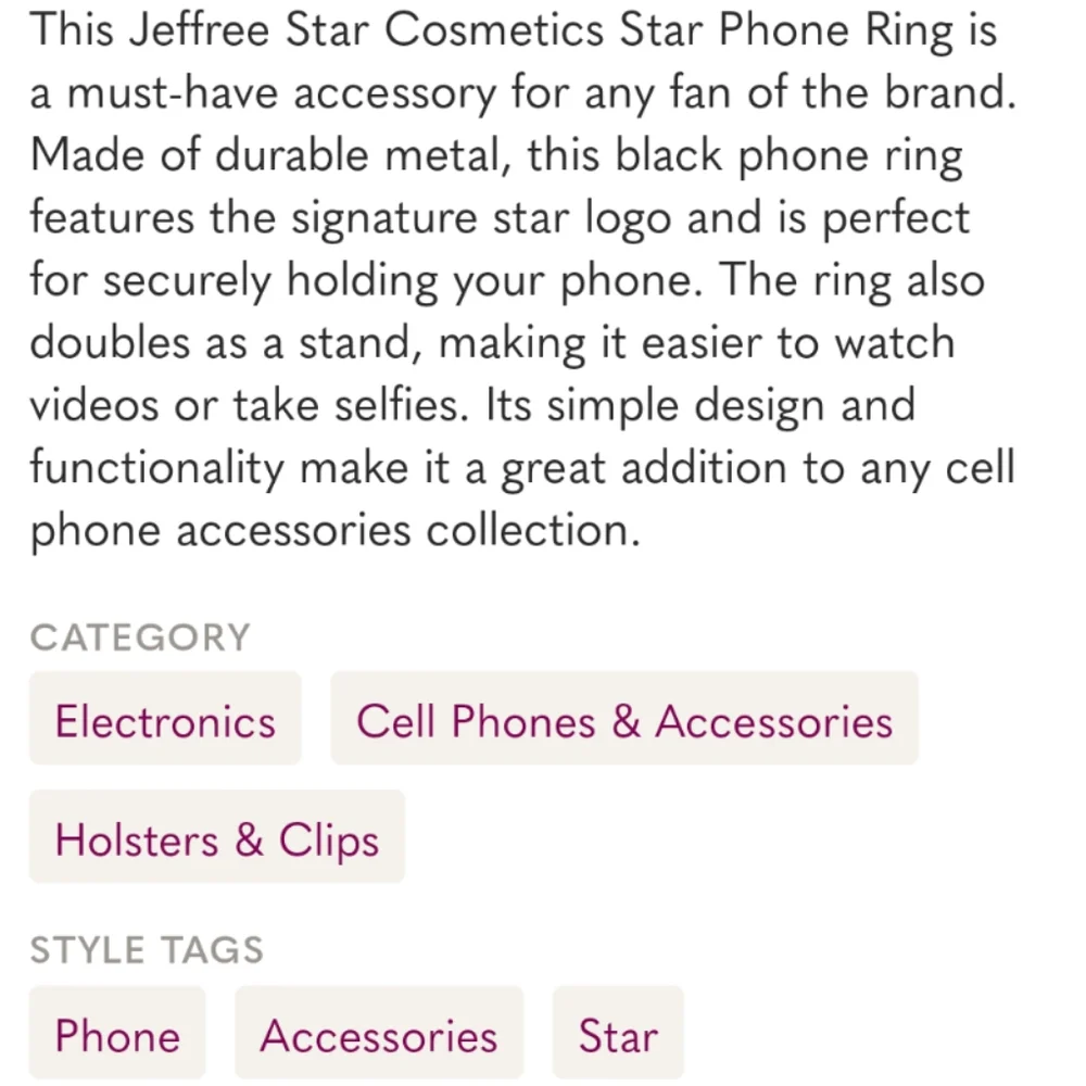 NEW Jeffree Star Black Phone Ring NIB NEW IN BOX